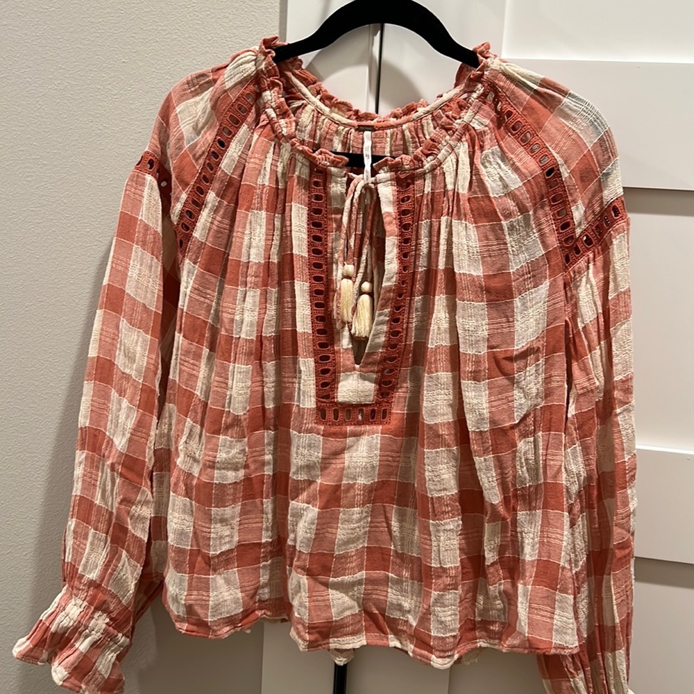 Free people plaid flowing blouse